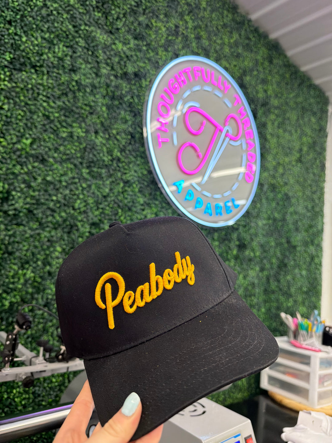 Peabody Script 3D Puff on Black Hat